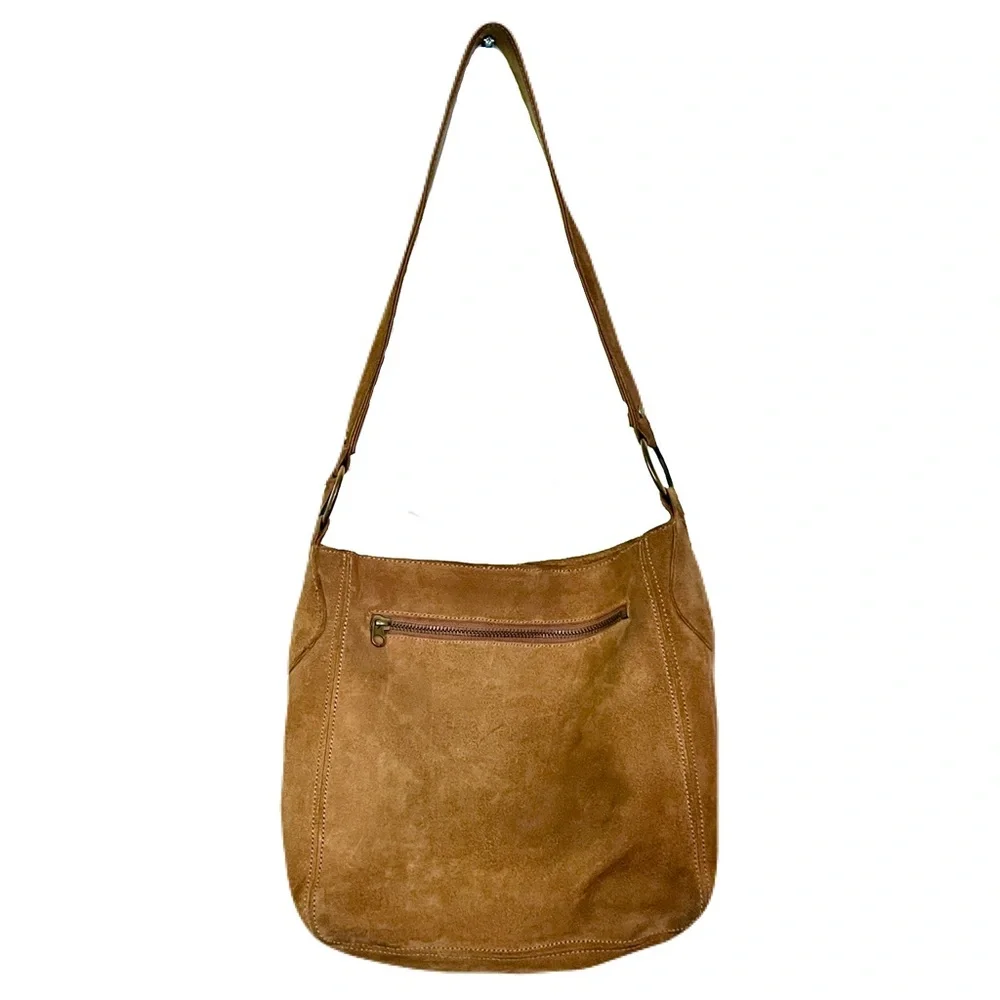 Vintage Y2K 90s Guess Tan Suede Fringe Western Bohemian Hobo Bag